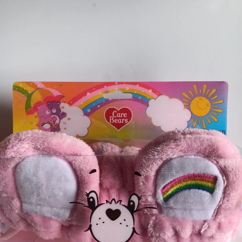 NEW Care Bears Cheer Bear Ears Spa Headband Strechy Terry Pink Rainbow 80s